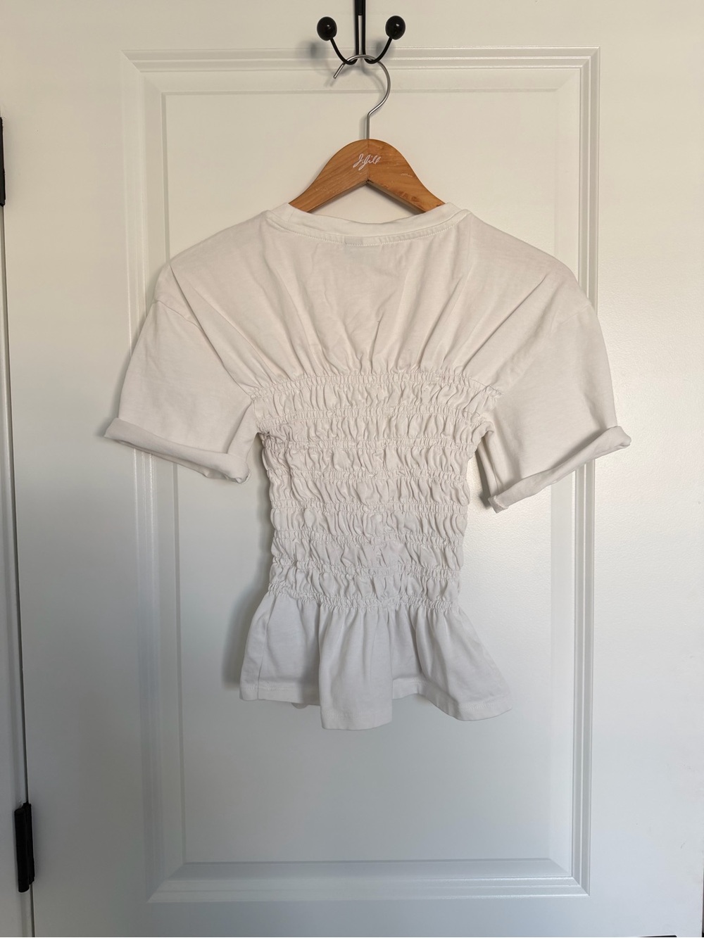 & Other Stories White Smocked Peplum Short Sleeve Top XS - Picture 4 of 4